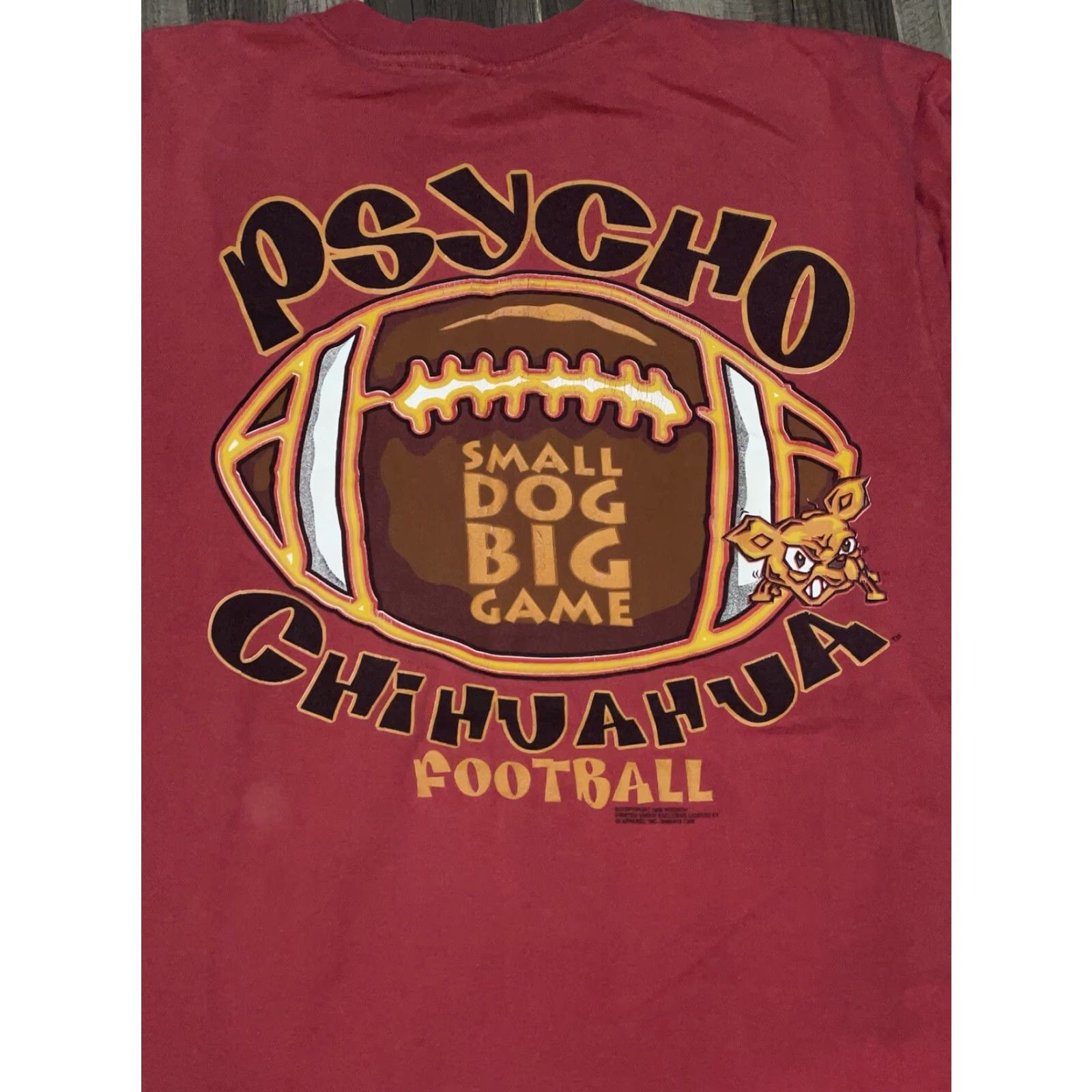 Gildan VINTAGE 90s Psycho Chihuahua Football T Shirt Gildan Large Brown Men Short Sleeve Crew Neck T-Shirt Graphic Print Size US L / EU 52-54 / 3 - 2 Thumbnail