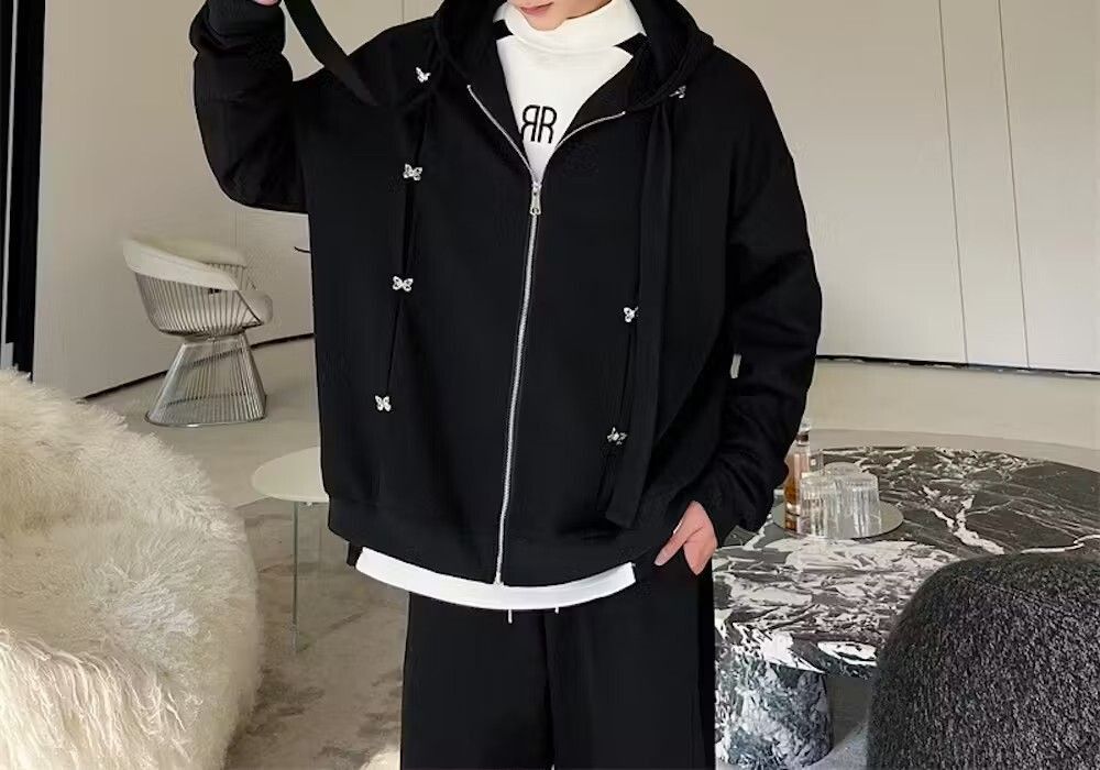image of Vintage Black Zip Hoodie, Men's (Size Large)