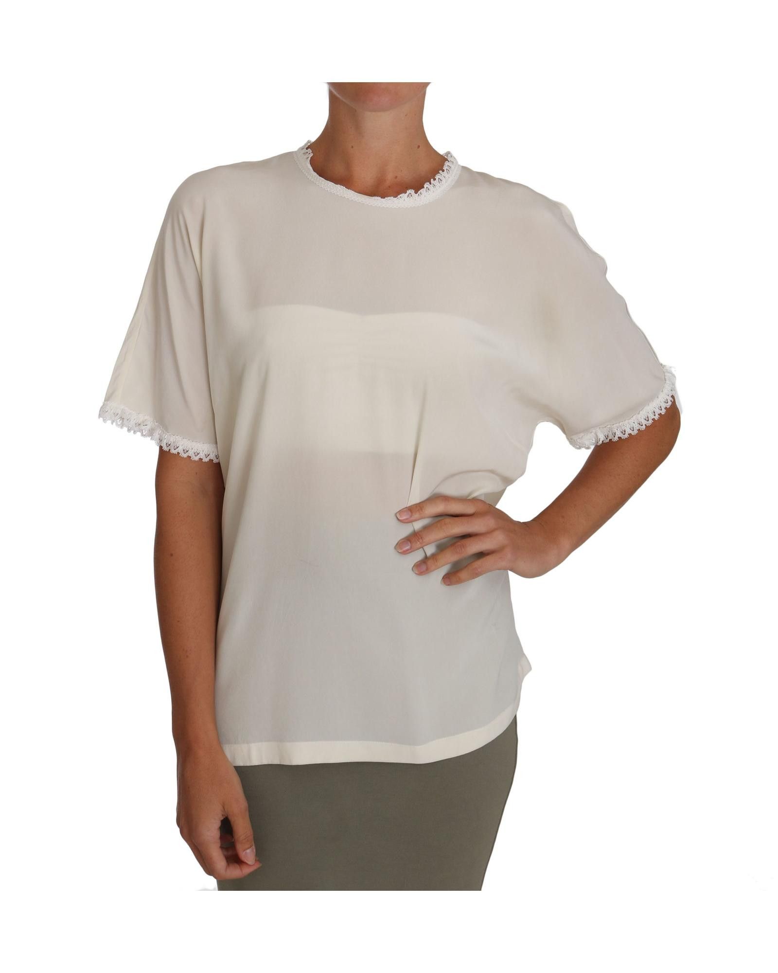 image of Dolce Gabbana Silk Lace Detail Blouse in White, Women's (Size Medium)