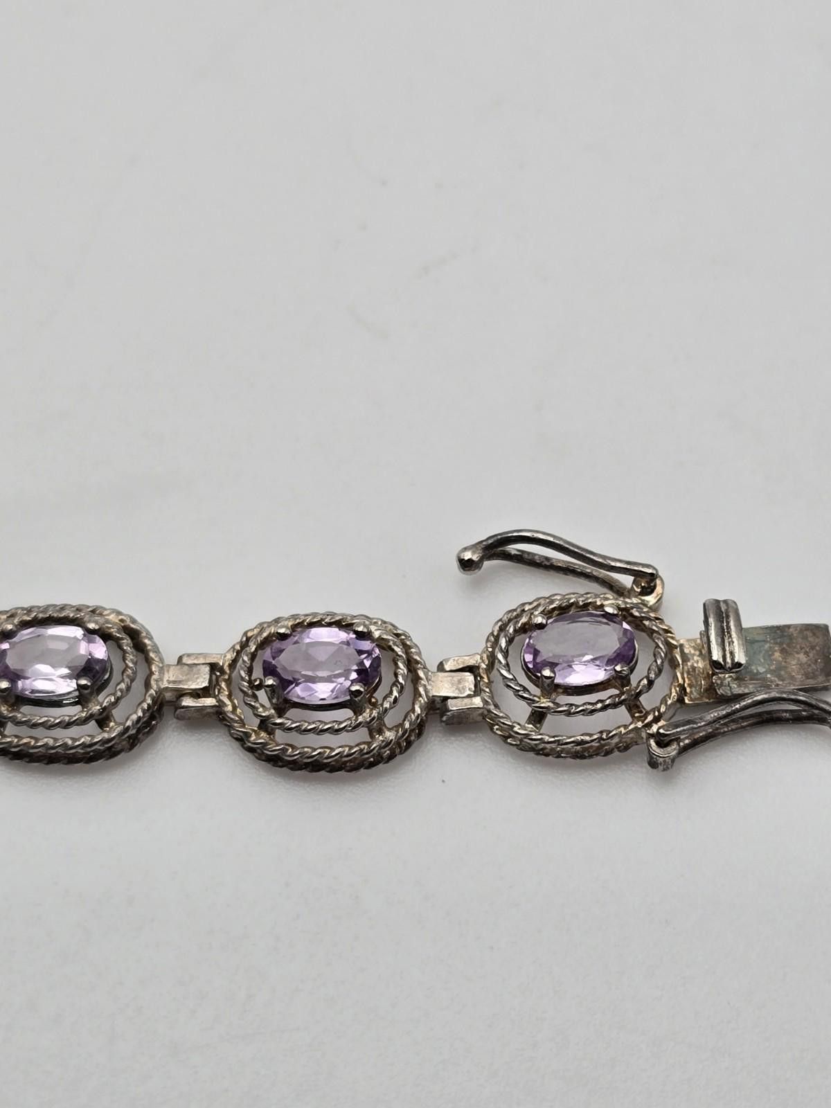 Other Sterling Silver Amethyst Bracelet – Revival Style Oval Links Size ONE SIZE - 8 Thumbnail