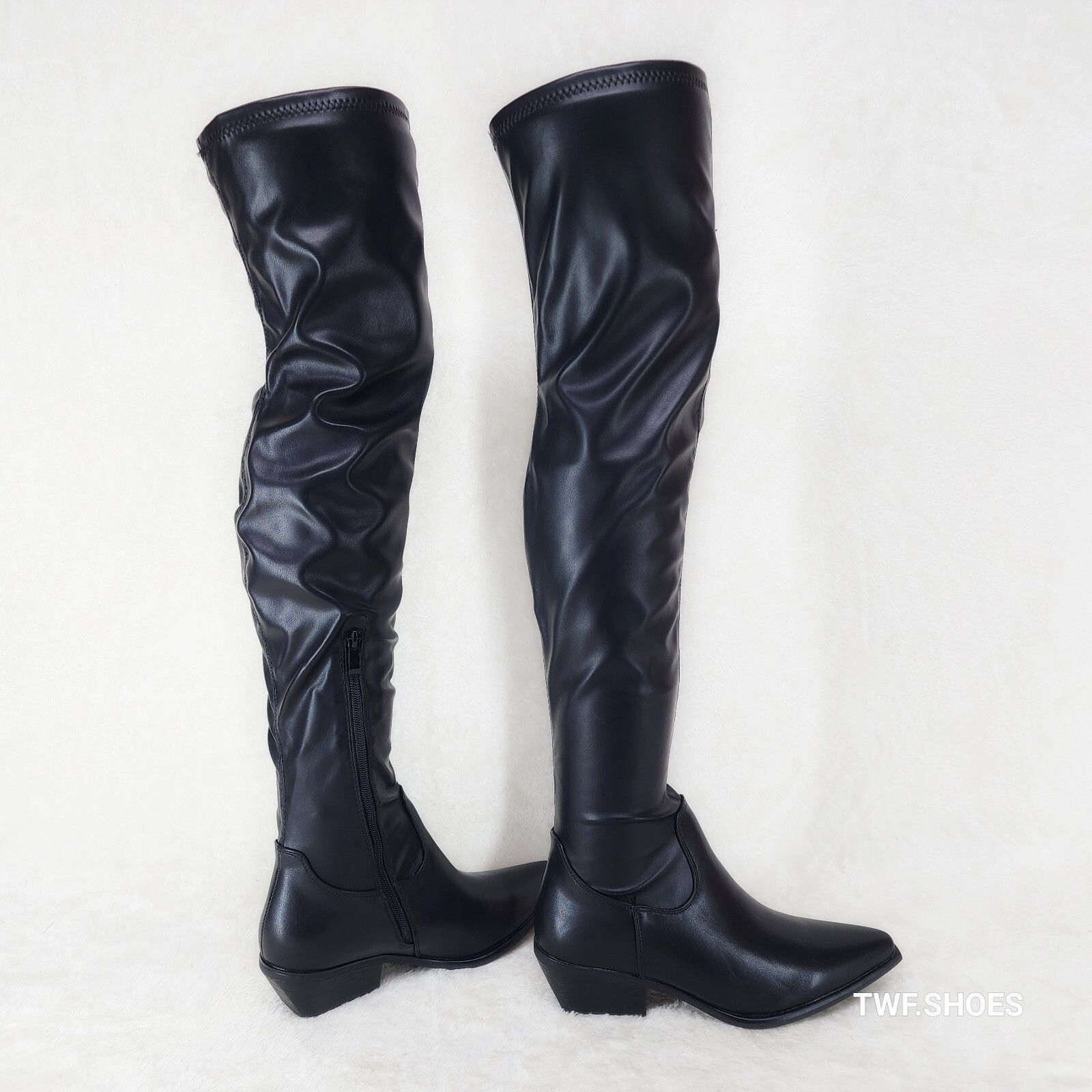Other Rodeo Rider Black Stretch Faux Leather Western Cowgirl Thigh Size US 8 / IT 38 - 4 Thumbnail