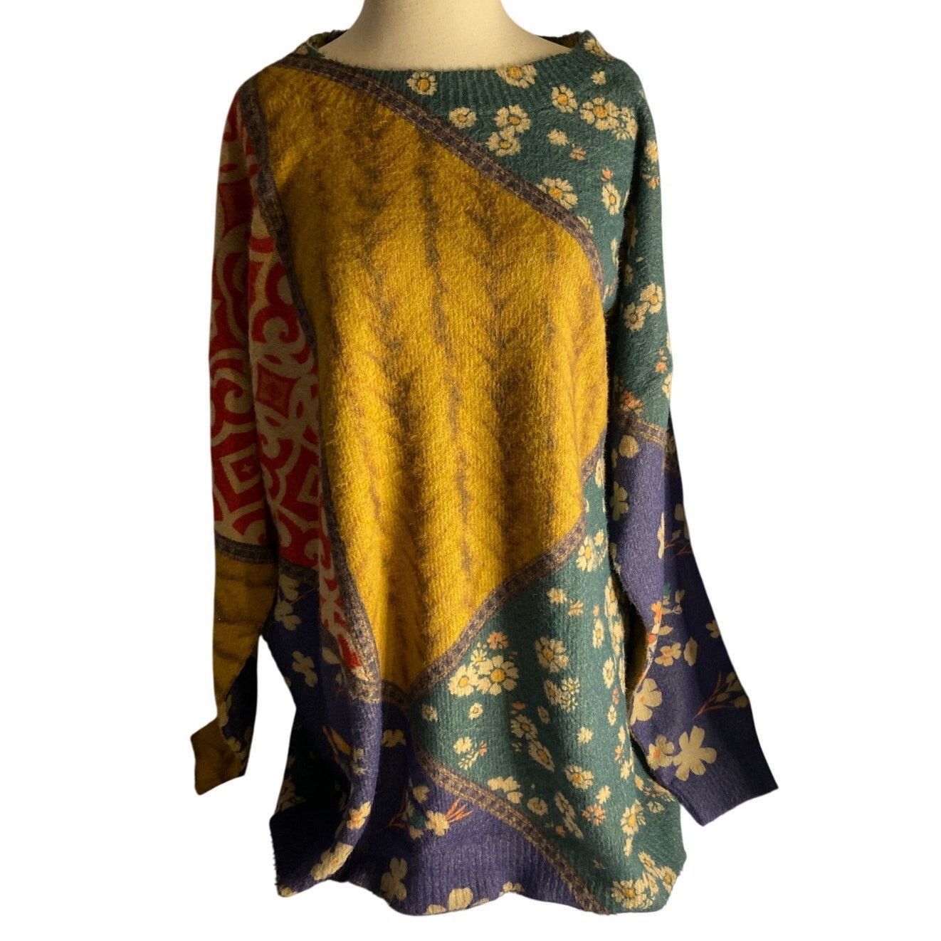 Other Boho Patchwork Oversized Sweater Multicolor Floral Print M Size M / US 6-8 / IT 42-44 - 2 Thumbnail
