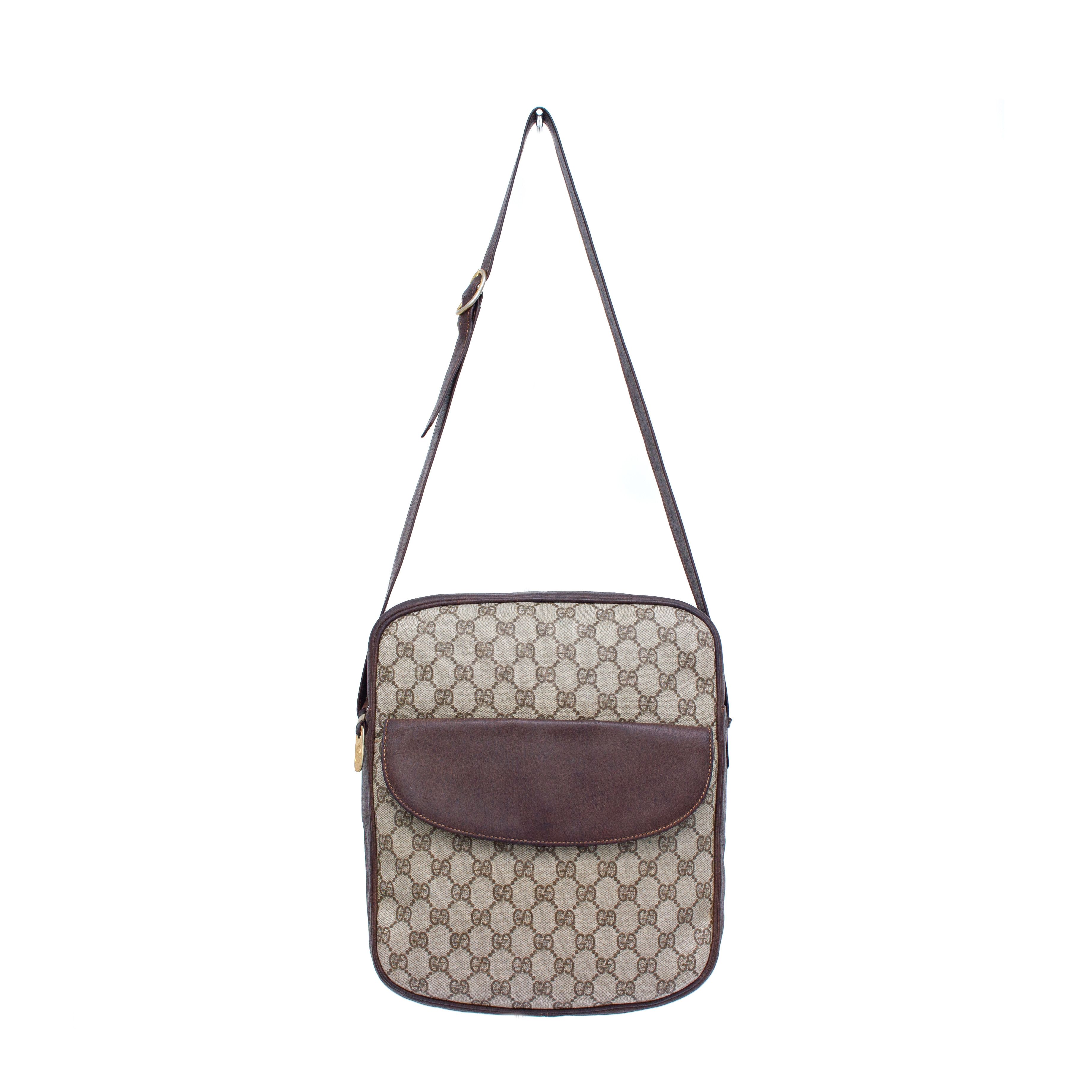 Gucci × Vintage VTG Gucci Brown GG Supreme Canvas and Leather Crossbody Bag Size ONE SIZE - 1 Thumbnail