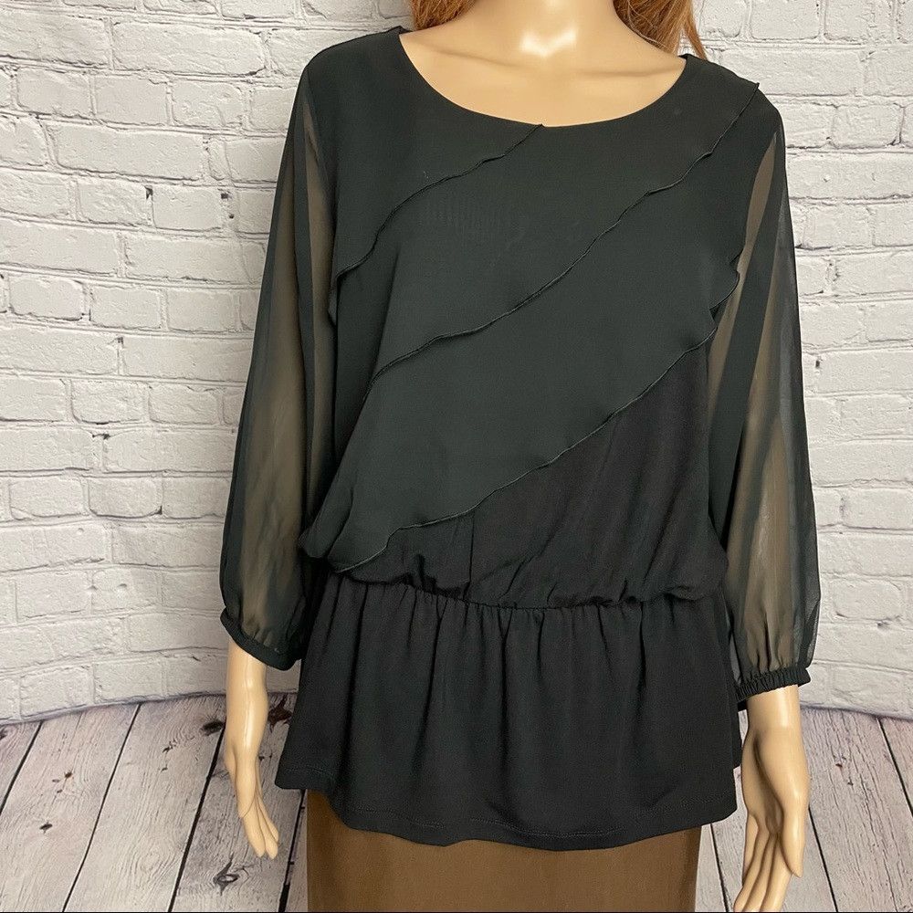 Chicos Chico's Knit Ruffle-Front Black Top Size 1 US M Size M / US 6-8 / IT 42-44 - 9 Thumbnail