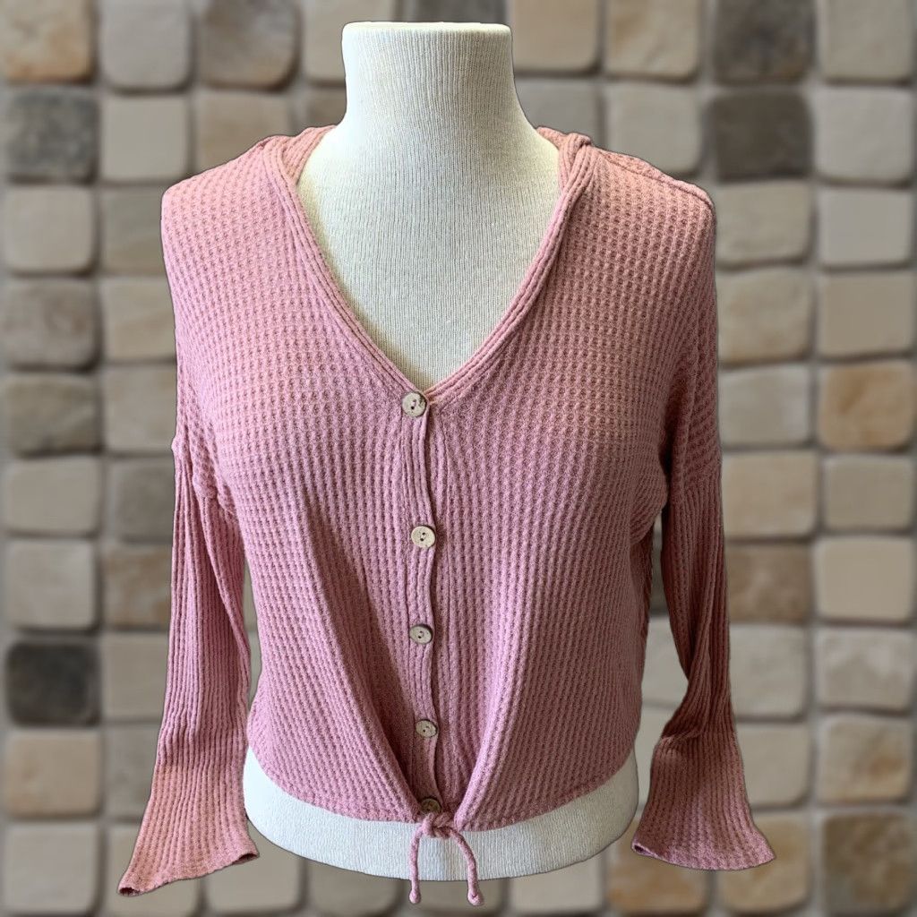 Pinko JOLIE Pullover Cropped Sweater Top Woman's Size M Peachy Pink Long Sleeve V-Neck Casual Shirt Womens Size M / US 6-8 / IT 42-44 - 1 Thumbnail