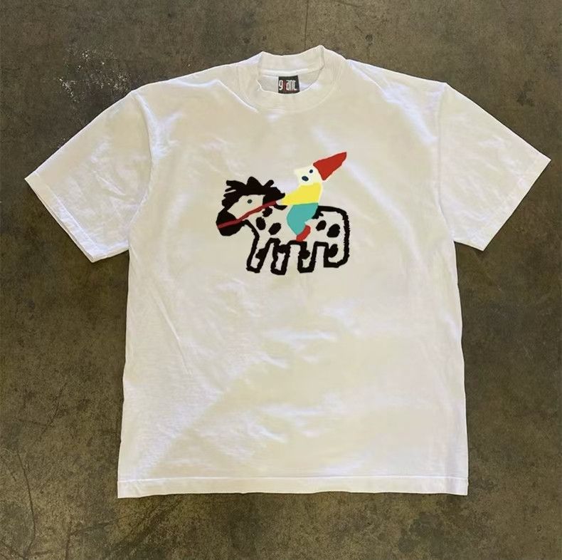 Japanese Brand White retro cartoon horse print t-shirt Size US L / EU 52-54 / 3 - 1 Thumbnail