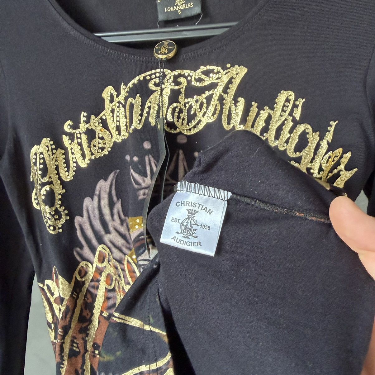 Christian Audigier Christian Audigier Vintage Y2K Virgin Mary Rhinestone LS Size S / US 4 / IT 40 - 7 Thumbnail