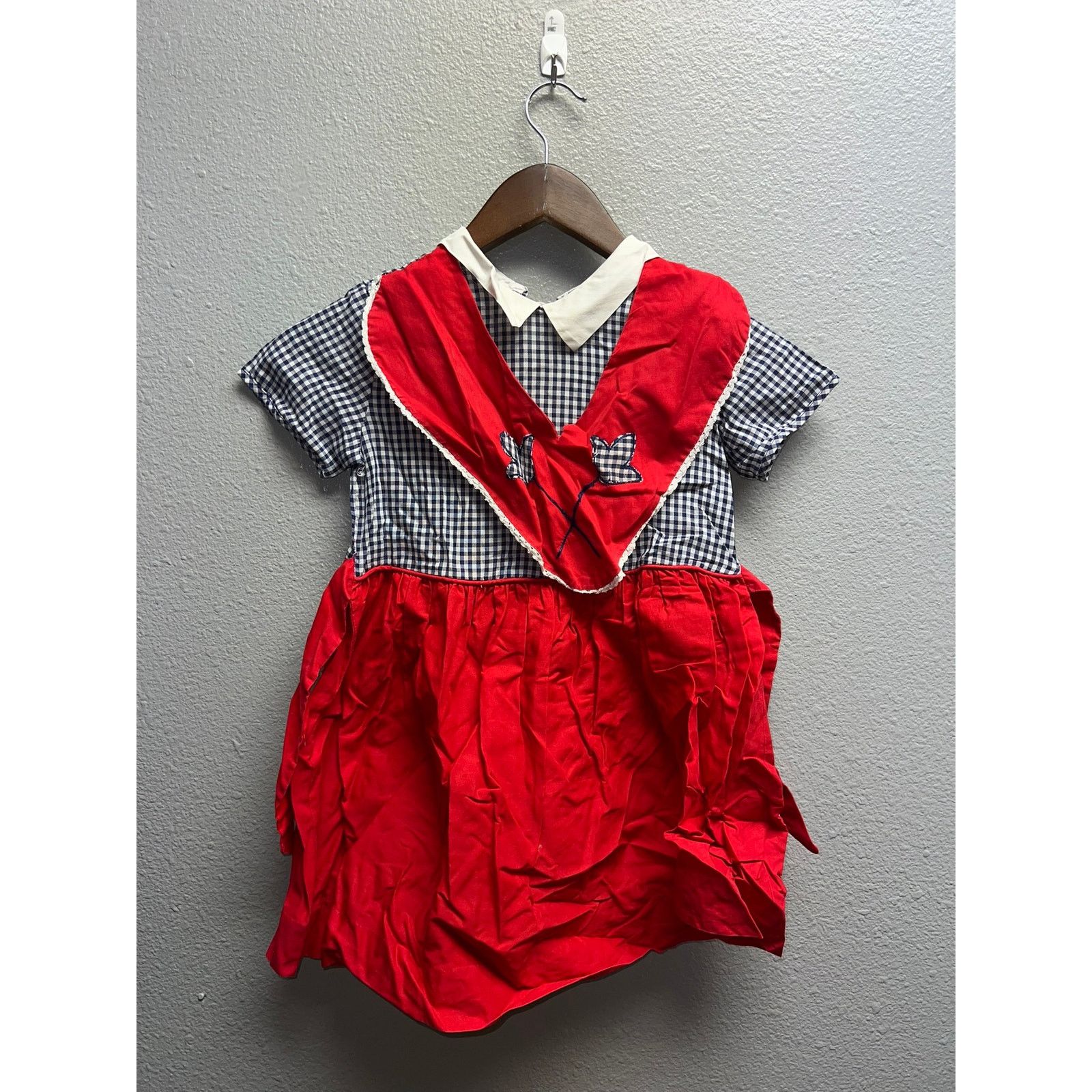Vintage Girls Vintage Dress Checker Blue Red Two Tone Youth 60s 70s Size S / US 4 / IT 40 - 5 Thumbnail