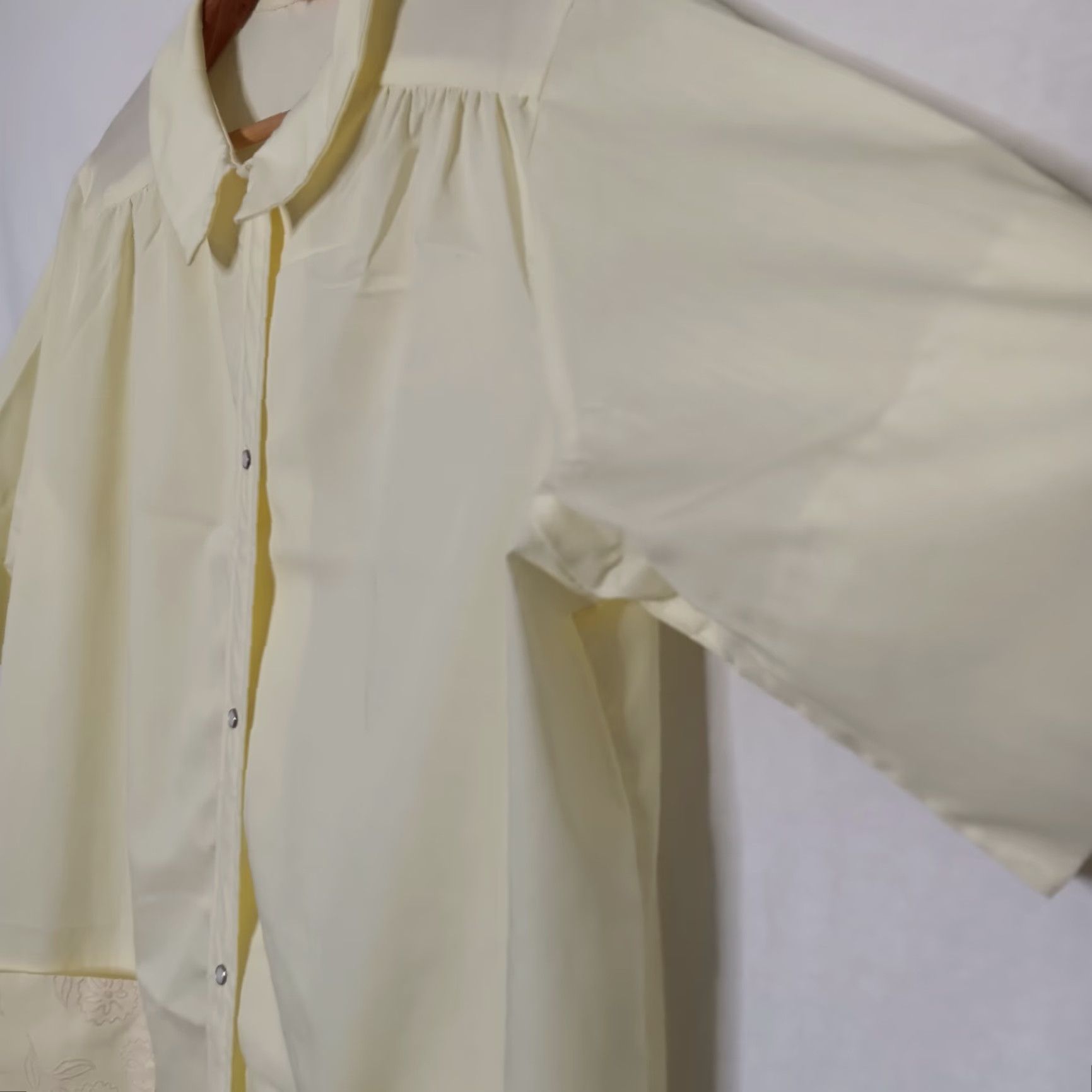 CO VINTAGE Carole Joanne Nightgown House Coat L/XL Yellow Cotton Grannycore Full Snap Short Sleeve 42" Shoulder to Hem Women Size ONE SIZE - 2 Thumbnail