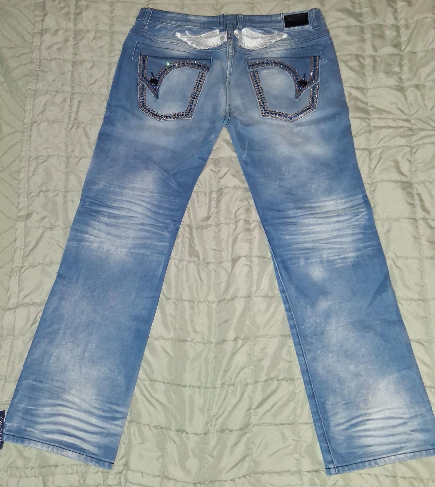 Robins Jeans Omaha Light Wash w/Clear & Sapphire Crystals Size US 36 / EU 52 - 3 Thumbnail