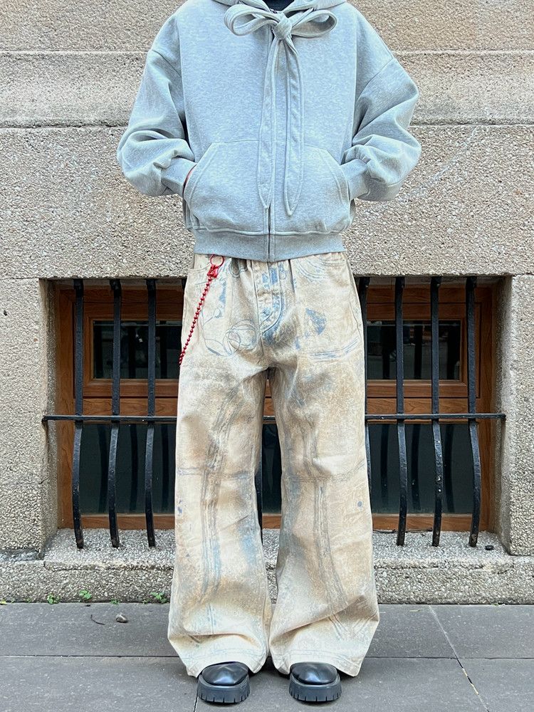 Jean Painted Print Baggy Wide Leg Jeans Size US 33 - 2 Thumbnail