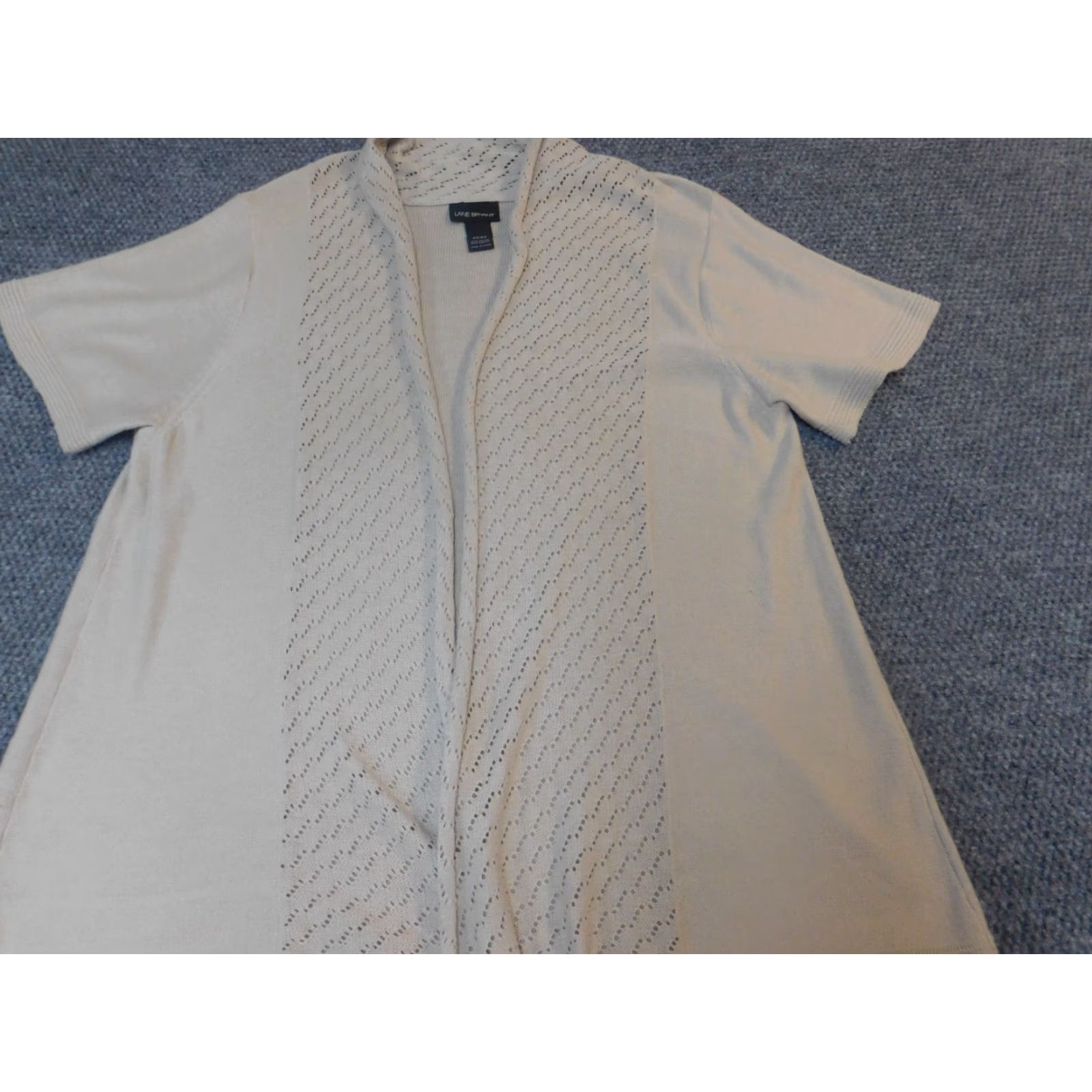 Vintage Lane Bryant Womens Cardigan Sweater 22 Beige Cotton Knit Crew Neck Zip Buttons Long Sleeve Regular 22 Women Size 3XL / US 20-22 - 4 Thumbnail