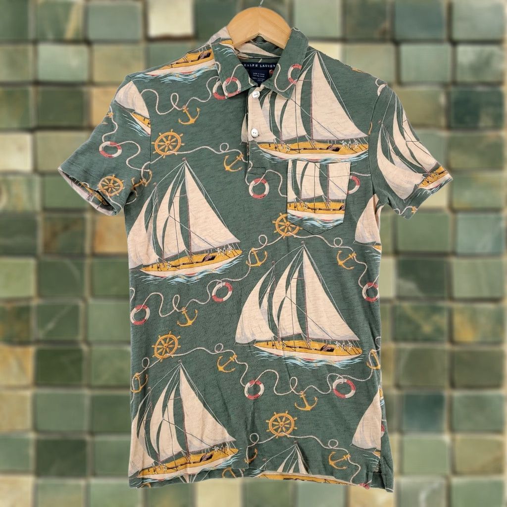 Ralph Lauren Ralph Lauren Polo Shirt AOP Sailboat Short Sleeve Green Mens S Shirt Size US S / EU 44-46 / 1 - 1 Thumbnail