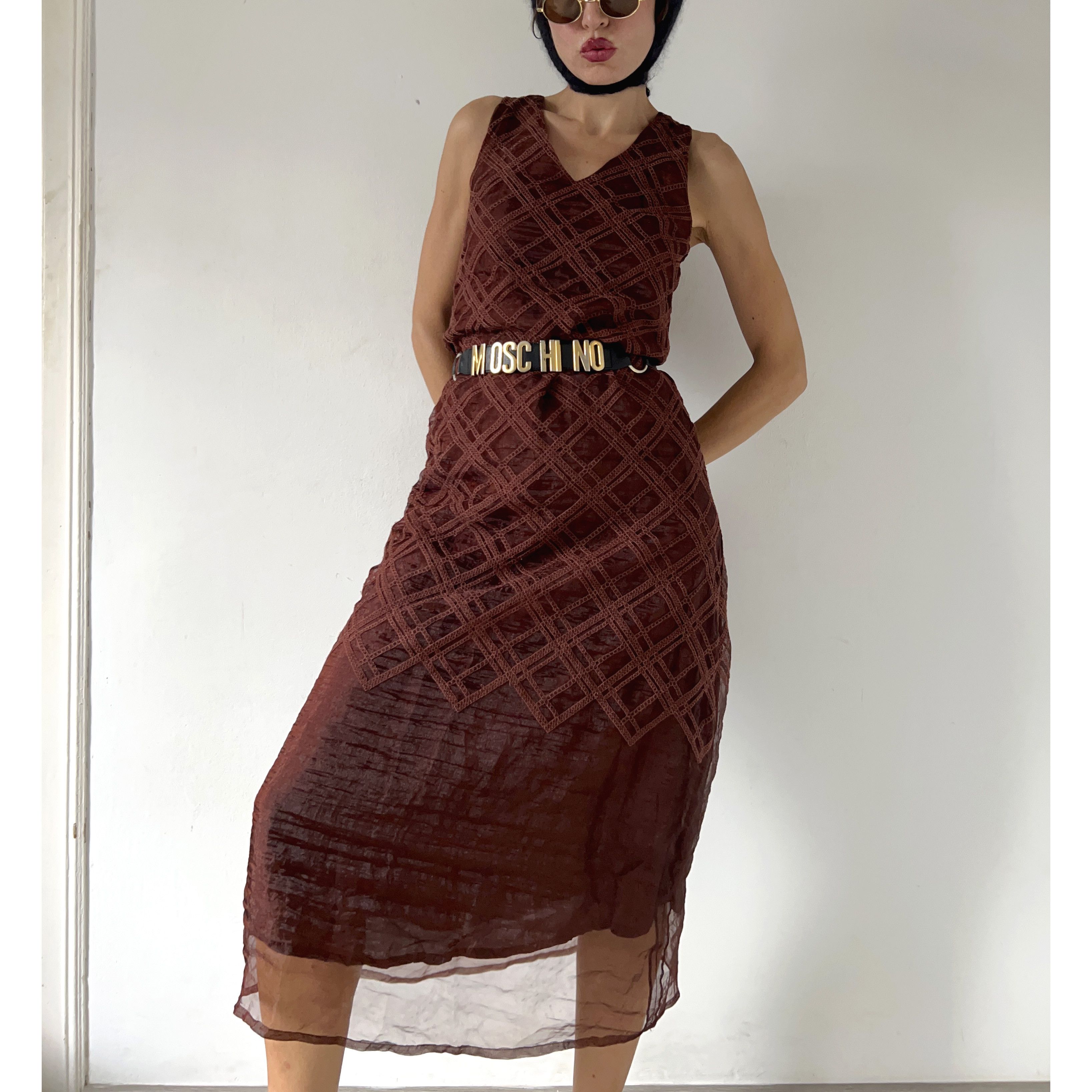 Vintage Amaya Arzuaga vintage brown tank dress Size S / US 4 / IT 40 - 4 Thumbnail