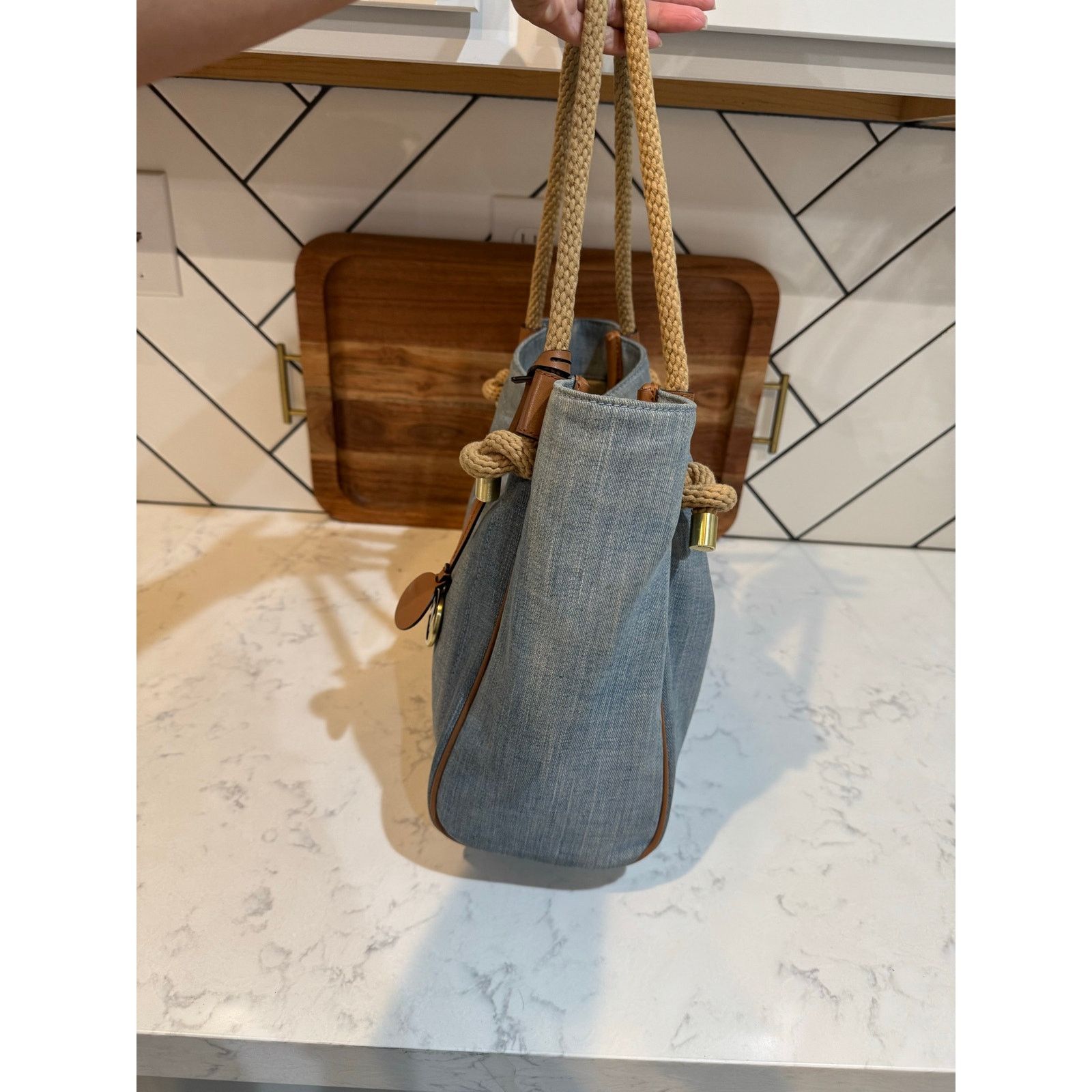 Michael Kors Michael Kors Isla Large Grab Bag denim twisted rope handles Size ONE SIZE - 4 Thumbnail