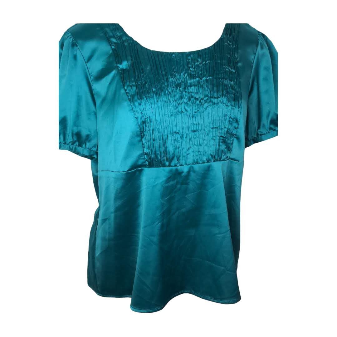 Other THE LIMITED Green Jewel Tone Shiny Career Pleated Top XL NEW Size XL / US 12-14 / IT 48-50 - 3 Thumbnail