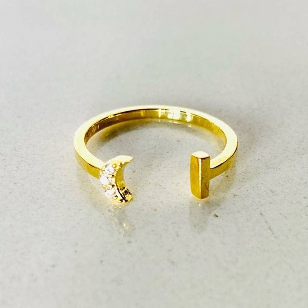 Nordstrom NEW NORDSTROM 18kt Gold Vermeil White CZ Open Moon Ring Size ONE SIZE - 2 Thumbnail