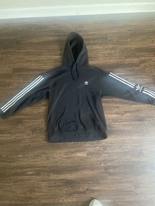 Adidas striped sale sleeve hoodie