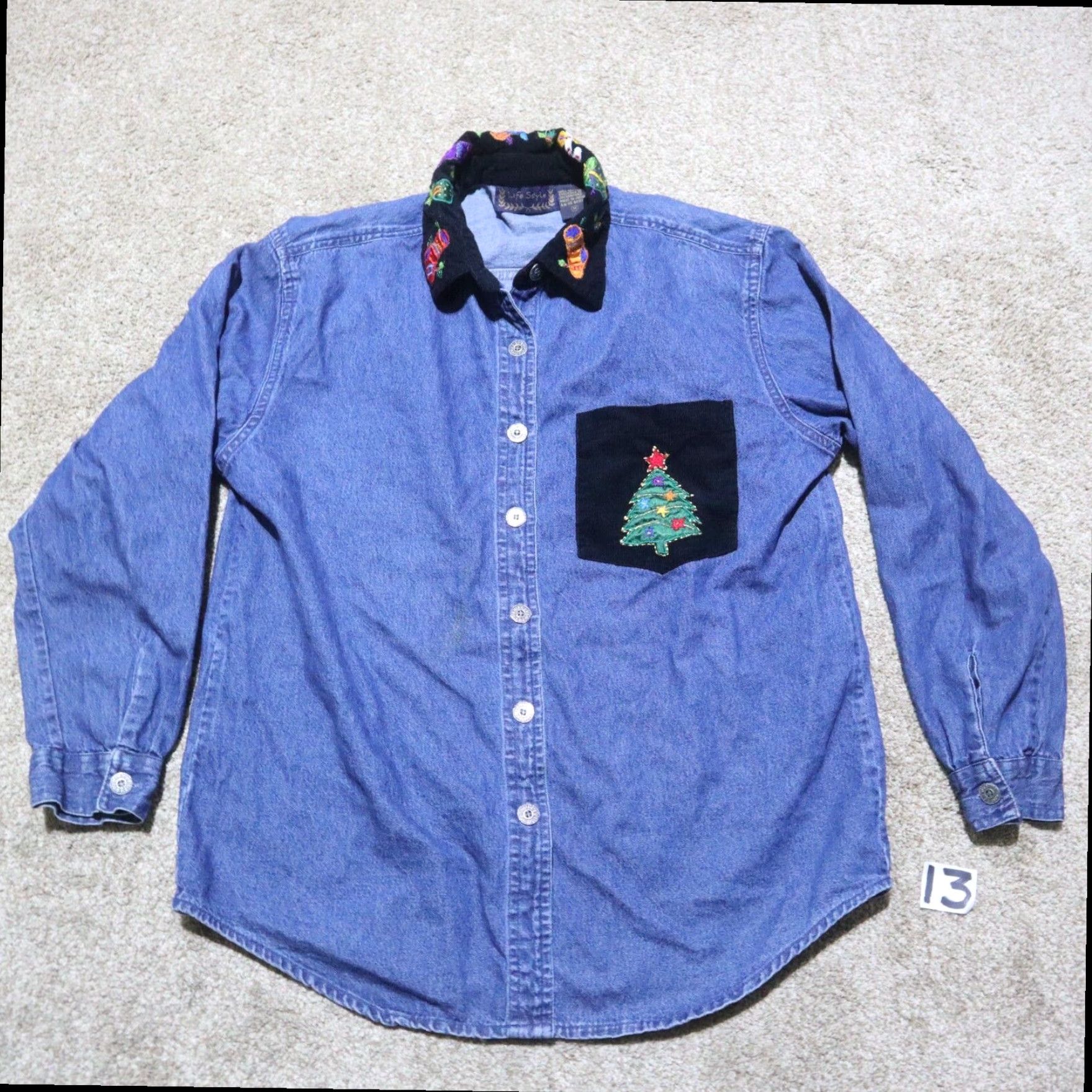 Vintage Life Style Denim Holiday Embellished Jean Jacket Womens Medium Blue Size M / US 6-8 / IT 42-44 - 2 Thumbnail