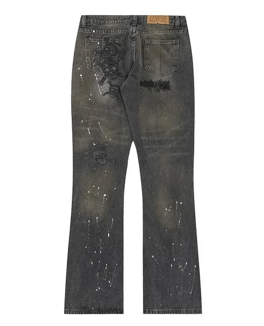 Japanese Brand × Vintage Avant garde retro skull paint splattered jeans pants Size US 30 / EU 46 - 6 Thumbnail