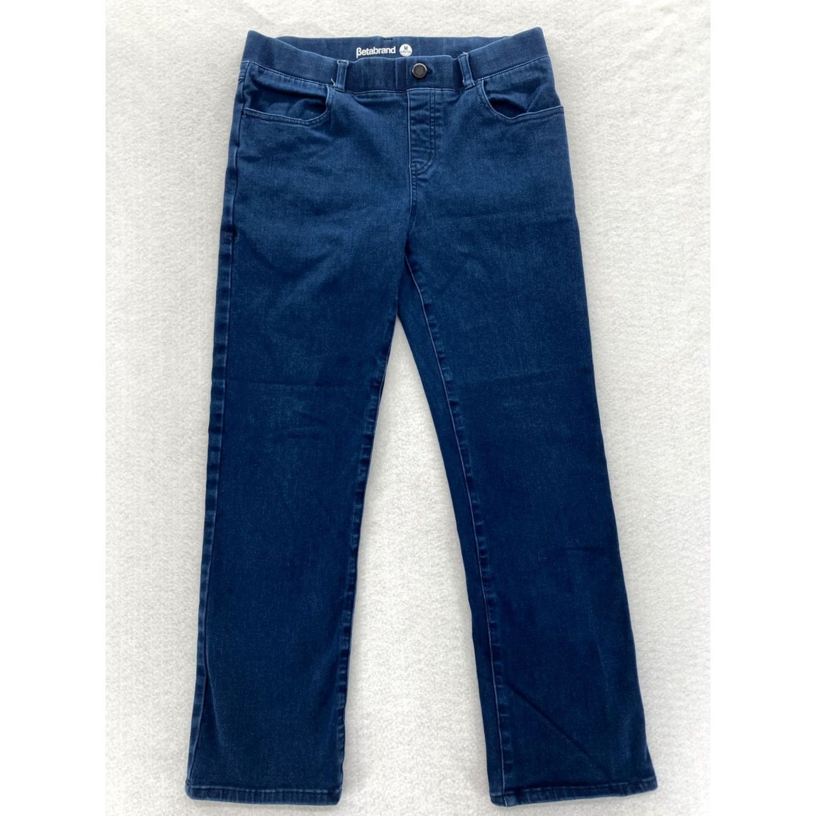 Denime Betabrand Jeans Women's Medium Petite Dark Blue Stretch Denim Pull On Straight Jeans Size 30" / US 8 / IT 44 - 2 Thumbnail