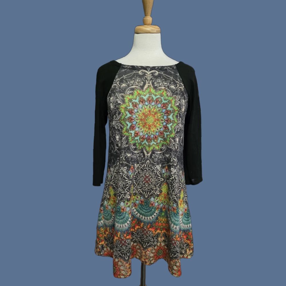 Vintage VINTAGE Amma Hippie Art Psychedelic Geometric 3/4 Sleeve Shirt Dress M Green Womens Fashion Size M / US 6-8 / IT 42-44 - 1 Thumbnail