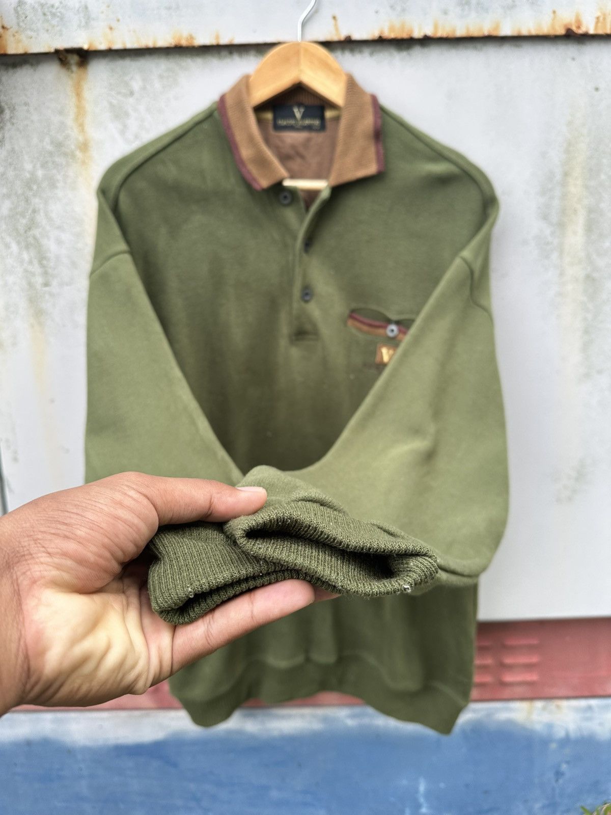 Valentino 👹Claudio Valentino Italy Olive Green Long Sleeves Polo Size US L / EU 52-54 / 3 - 8 Thumbnail