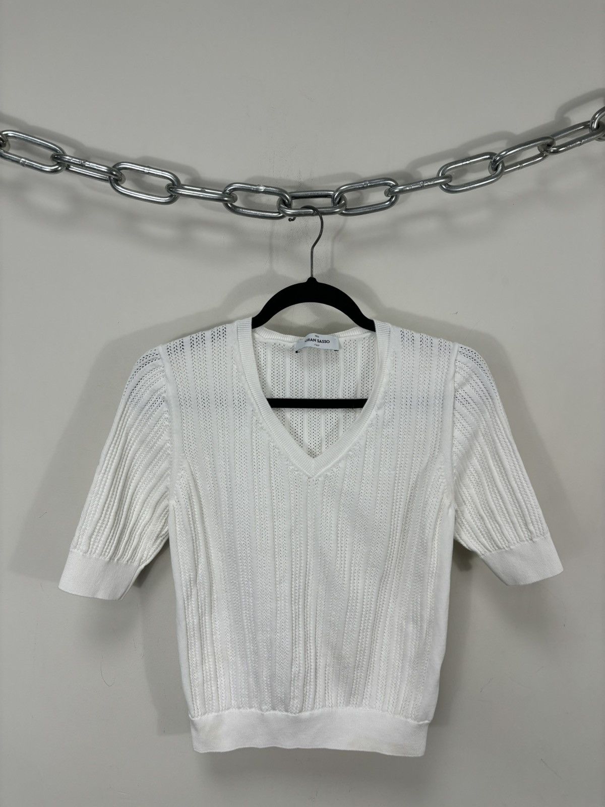 Gran Sasso Gran Sasso 1952 White Knitted V-Neck Short Sleeve Sweater Size L / US 10 / IT 46 - 2 Thumbnail