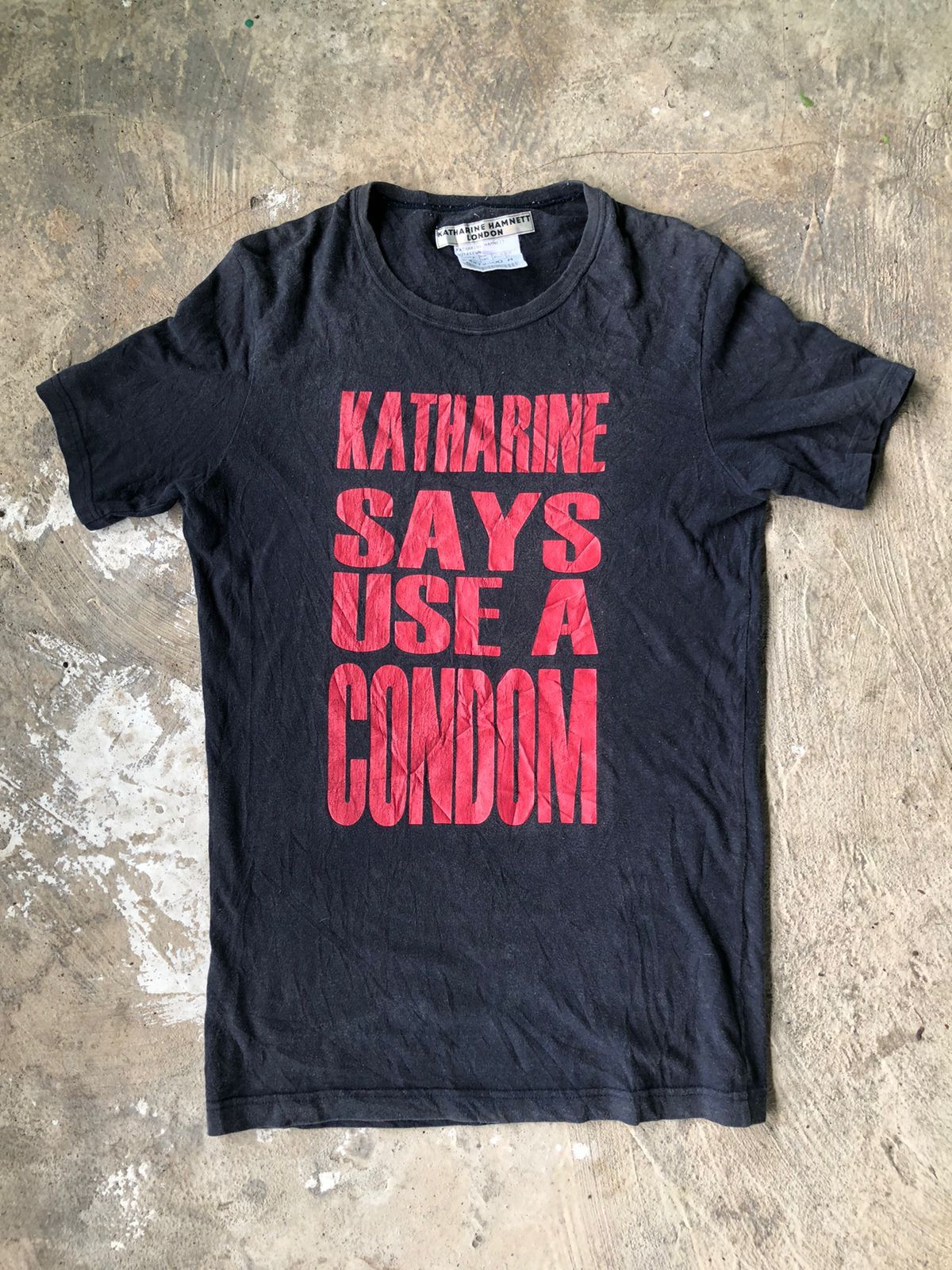 image of Katharine Hamnett London x Malcolm Mclaren Item Katharine Sex Tee in Faded Black (Size Medium)