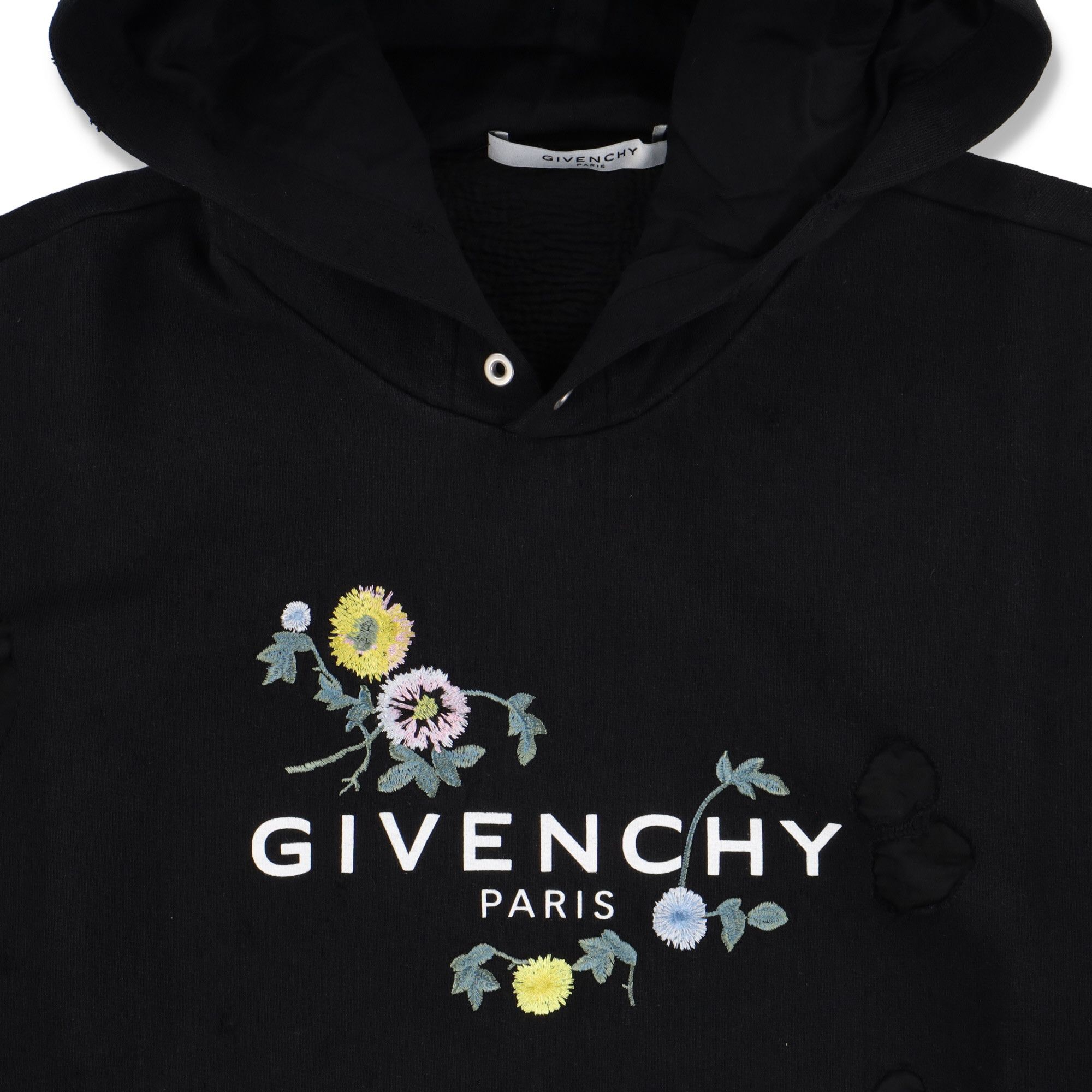 Givenchy Black Floral Embroidered Destroyed Logo Hoodie Size L / US 10 / IT 46 - 5 Thumbnail