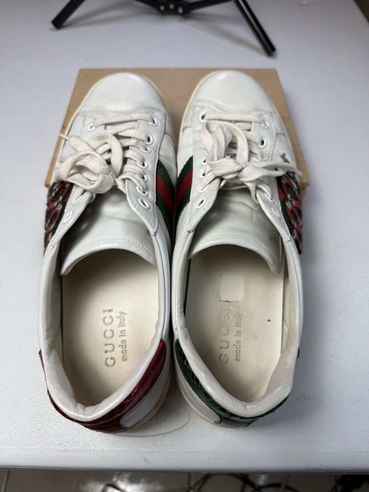 Gucci Mens Gucci Ace Embroidered Sneaker White Leather Snake Sz 8 Size US 8 / EU 41 - 7 Thumbnail