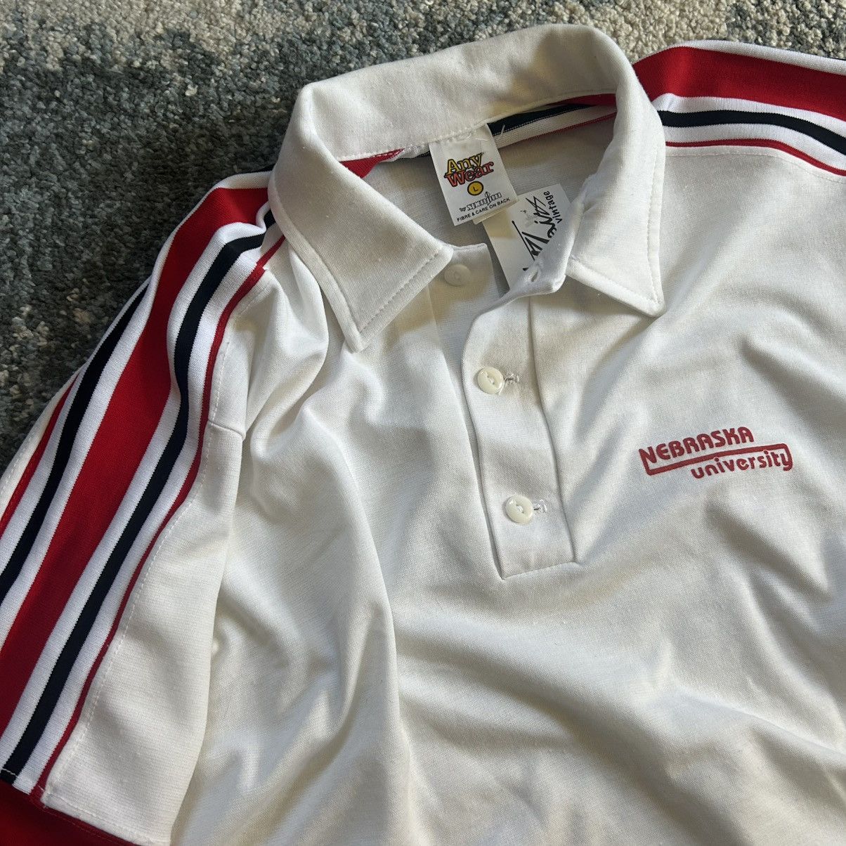 Vintage 70s UNiVERSiTY iSSUE NEBRASKA KNiT POLO COLLAR SHiRT UNL UNO Size US L / EU 52-54 / 3 - 3 Thumbnail