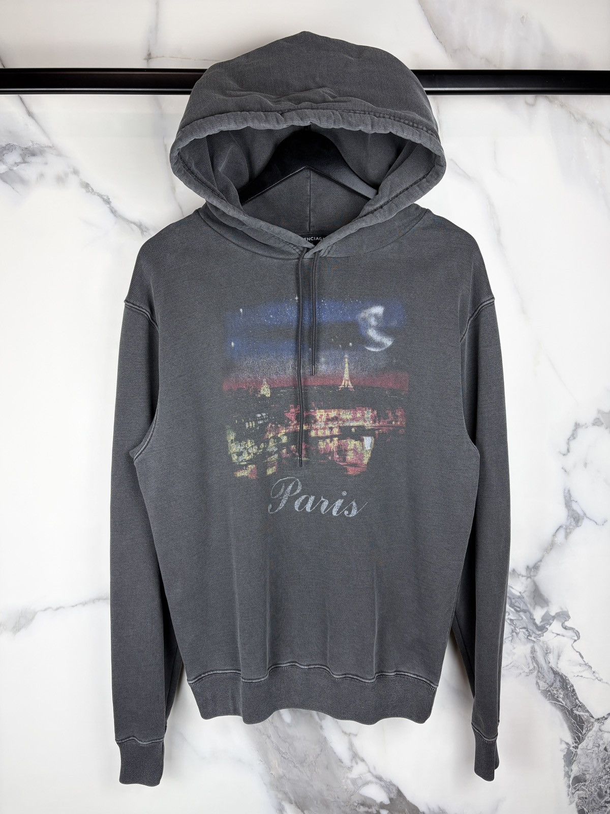 FW17 Balenciaga Paris Tourist Souvenir Hoodie Faded Gray