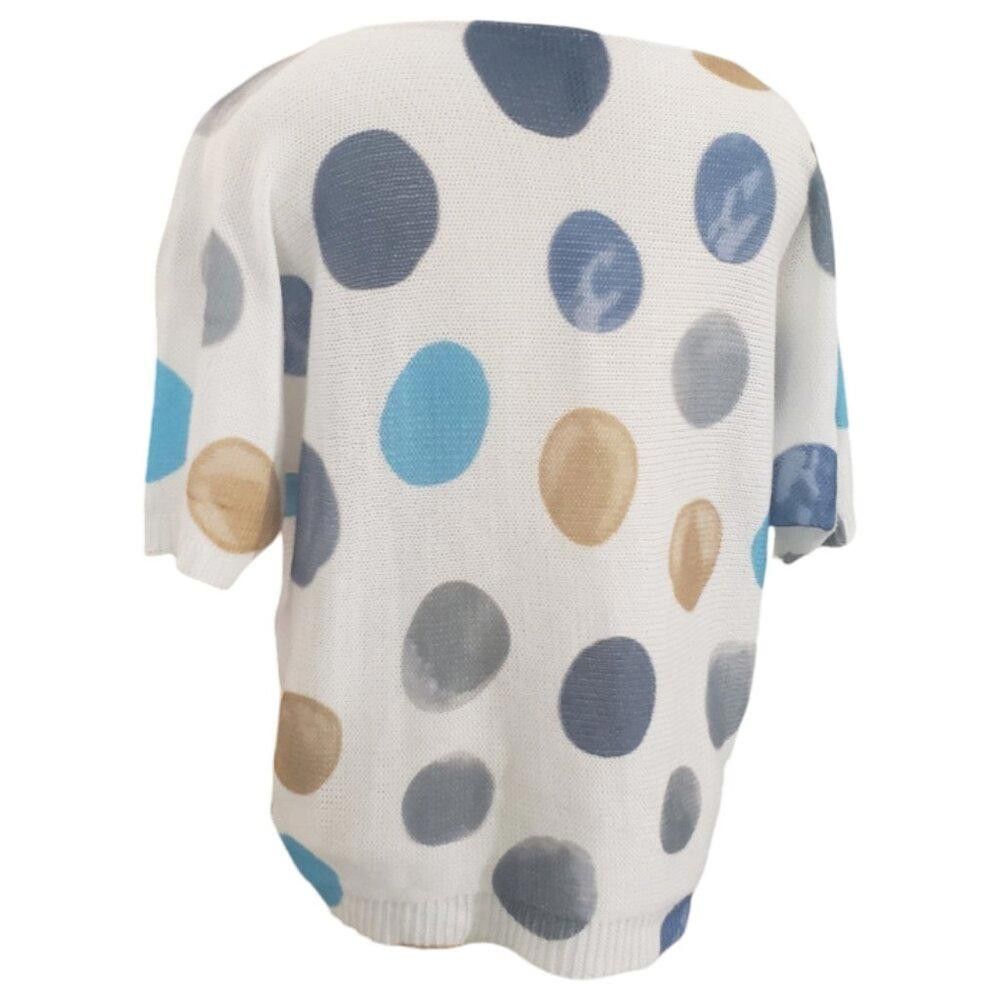Designer CT1982 Ethyl White & Blue Dot Short Sleeve Sweater S/M Size S / US 4 / IT 40 - 4 Thumbnail