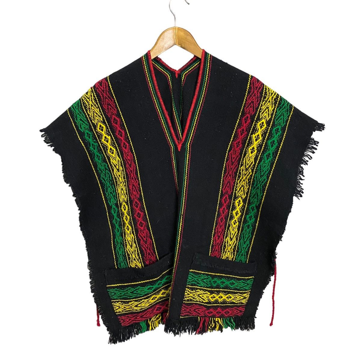 Handmade × Vintage Handmade Rasta poncho Size ONE SIZE - 2 Thumbnail