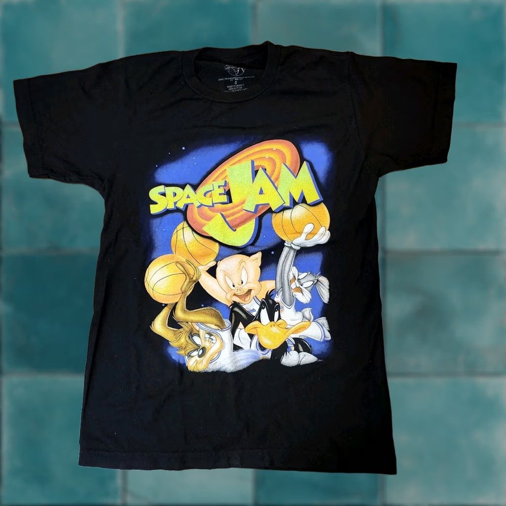 Vintage VINTAGE Space Jam T-Shirt Black Mens Size S Crew Neck Short Sleeve 90s Looney Tunes Daffy Duck Bugs Bunny Comfort Knit Cotton Shirt T-Shirt/Mens Size US S / EU 44-46 / 1 - 1 Thumbnail