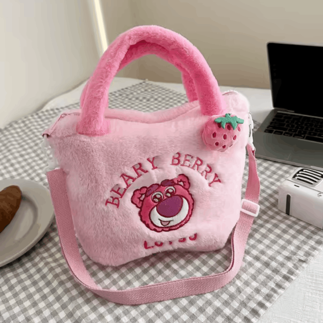 Japanese Brand LOTSO Plush Handbag, pink, NEW Size ONE SIZE - 1 Thumbnail