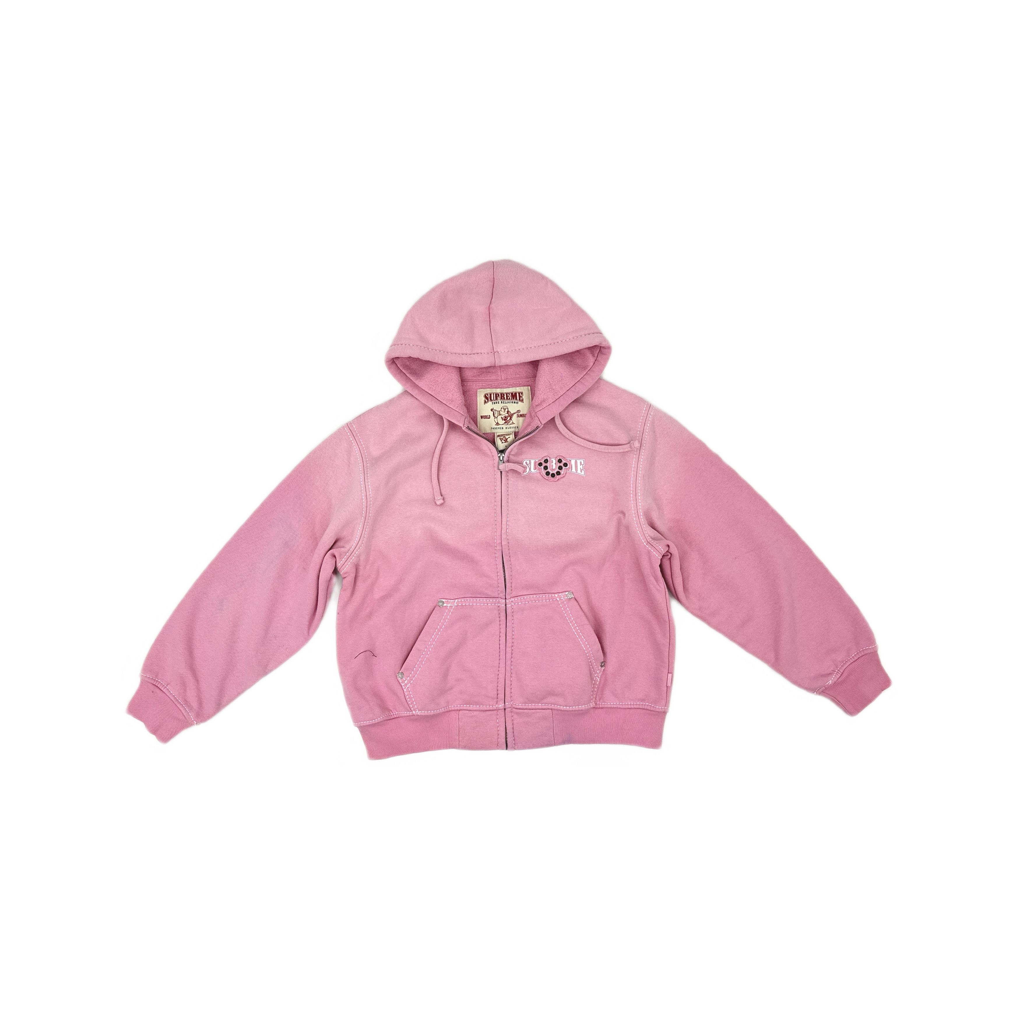 Supreme Supreme Pink Cracked Paint Zip Up Logo Hoodie | Grailed