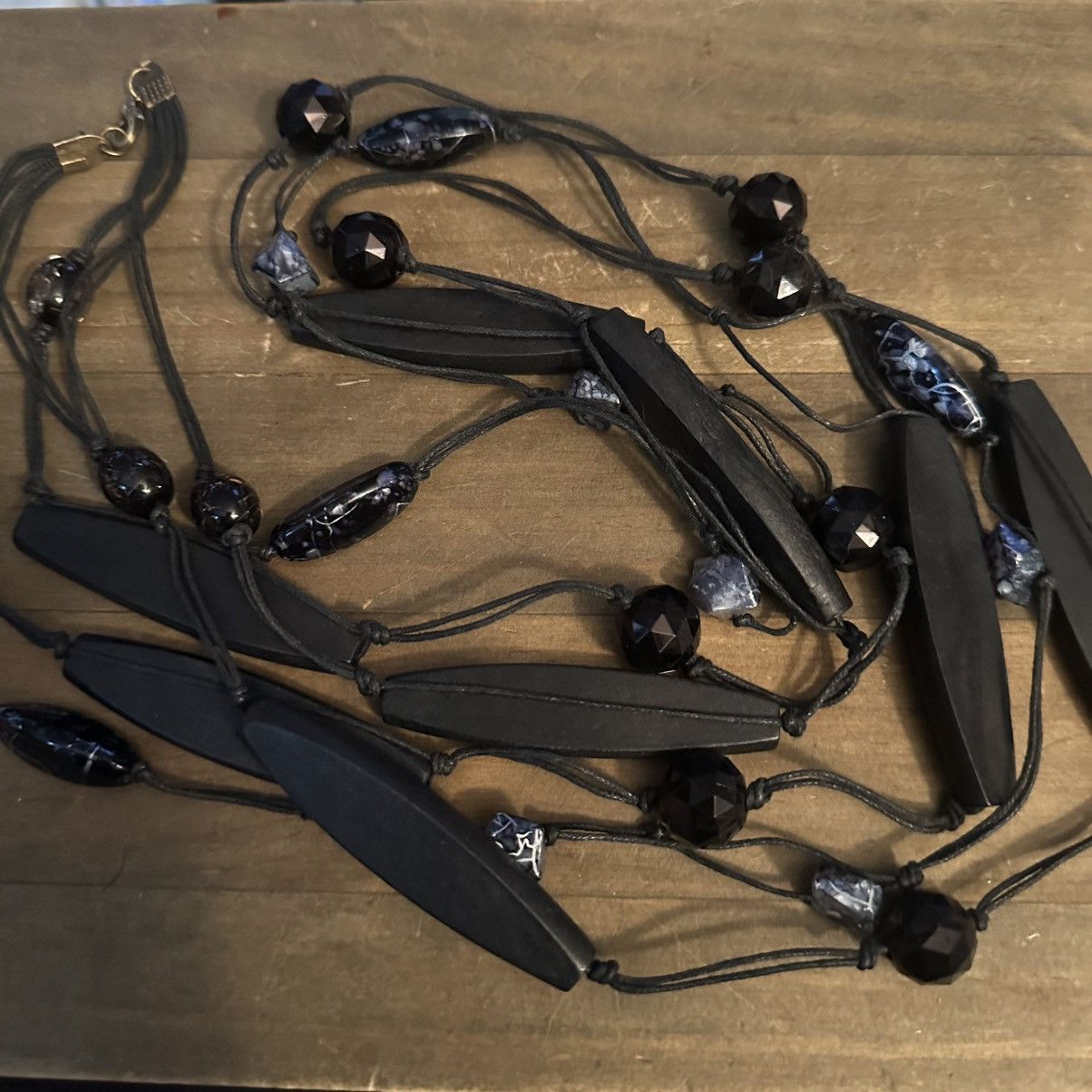 Other Long multi strand chunky station black bead cord necklace Size ONE SIZE - 2 Thumbnail