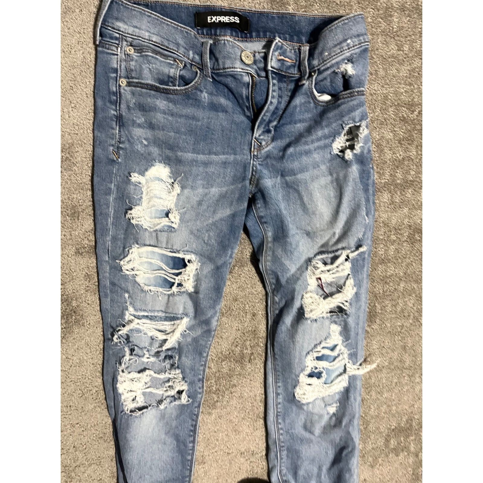 Express VINTAGE Express Jeans Distressed Mid Rise Skinny Ankle Size 4 Blue Women's Jeans (Regular) 26" Inseam Mens/Womens? Size 27" / US 4 / IT 40 - 2 Thumbnail