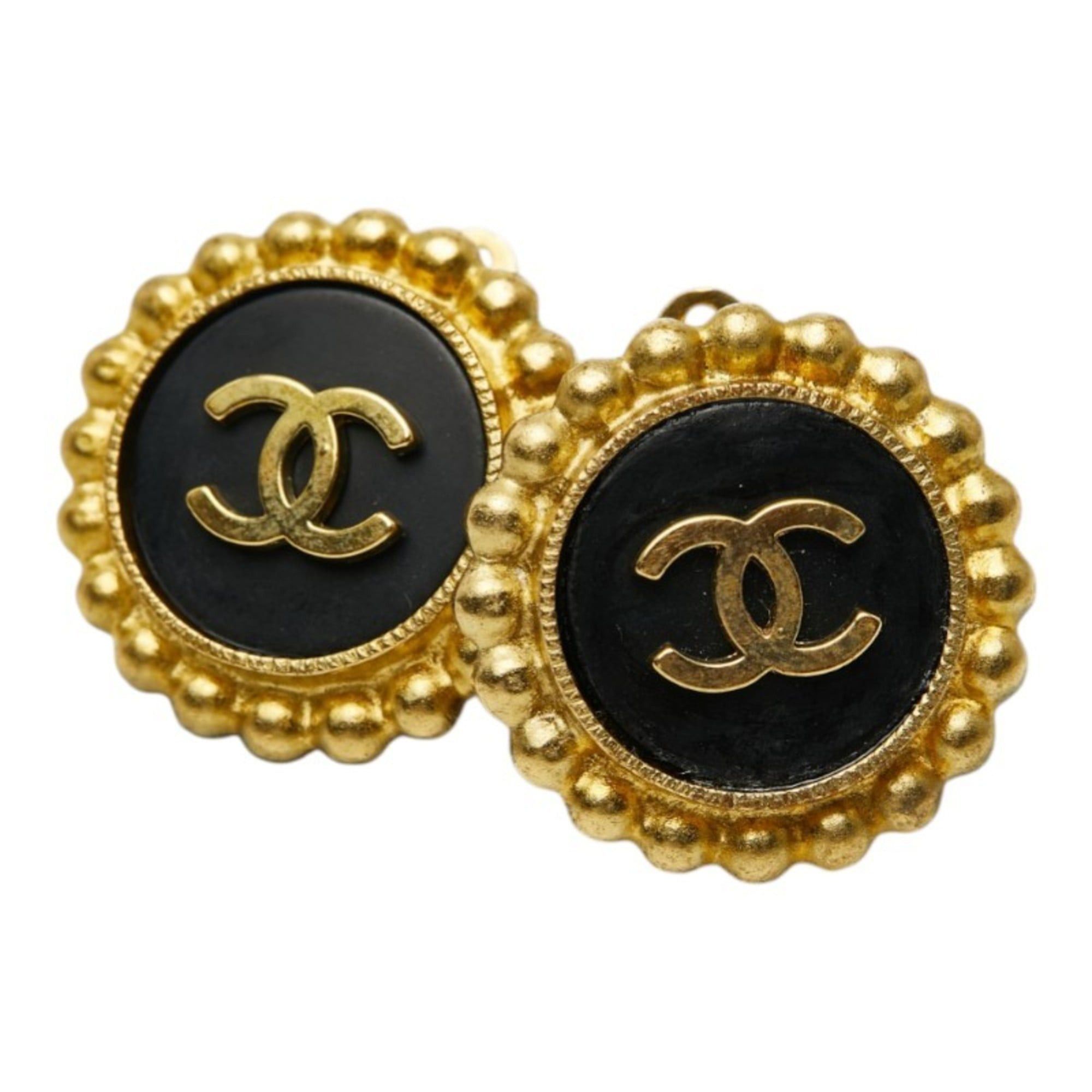 Chanel CHANEL Coco Mark Vintage Earrings, Gold and Black Plated, Women's Size ONE SIZE - 1 Thumbnail