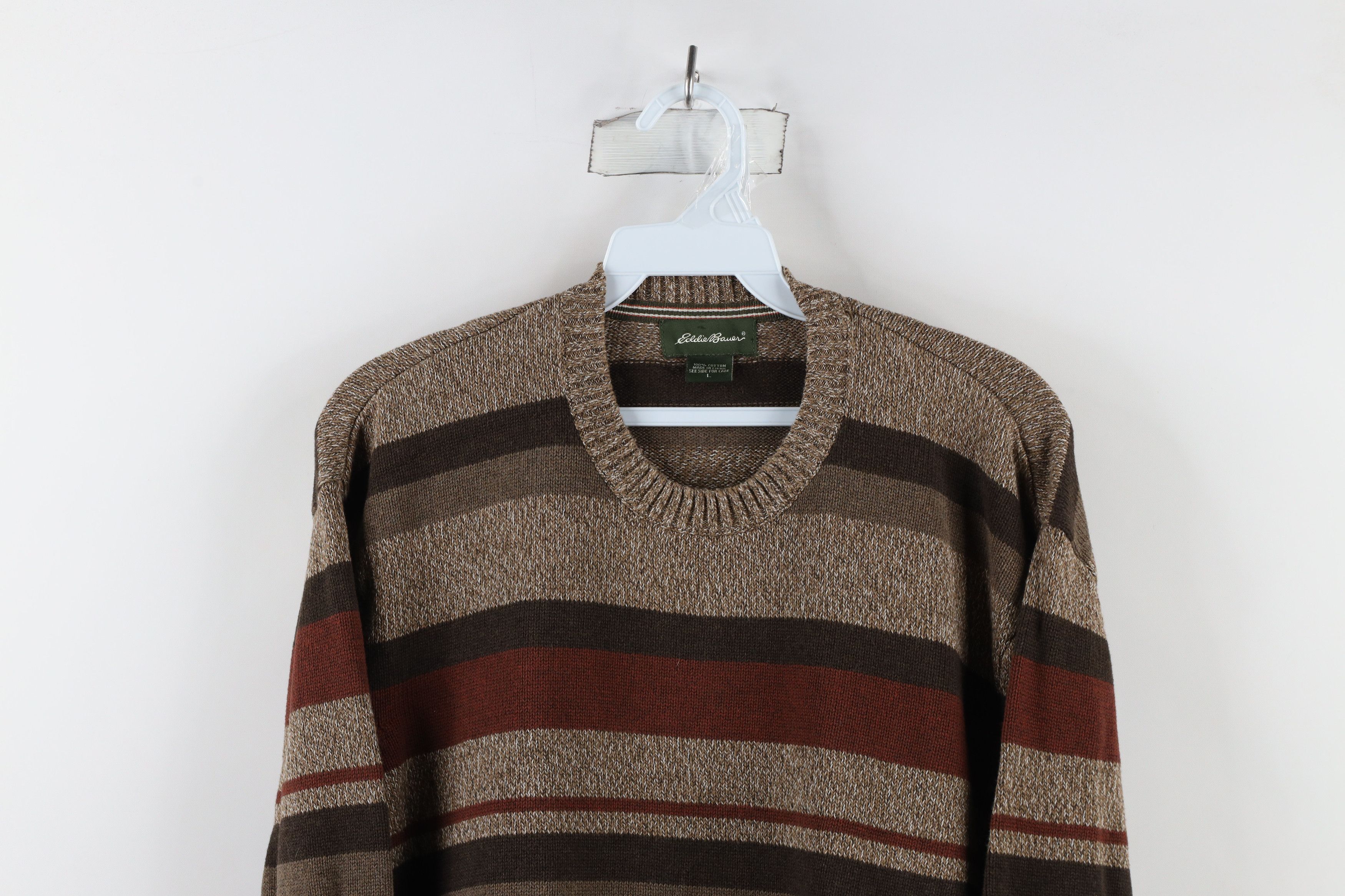 Eddie Bauer × Vintage Vintage 90s Eddie Bauer Block Cotton Knit Crewneck Sweater Size US L / EU 52-54 / 3 - 2 Thumbnail