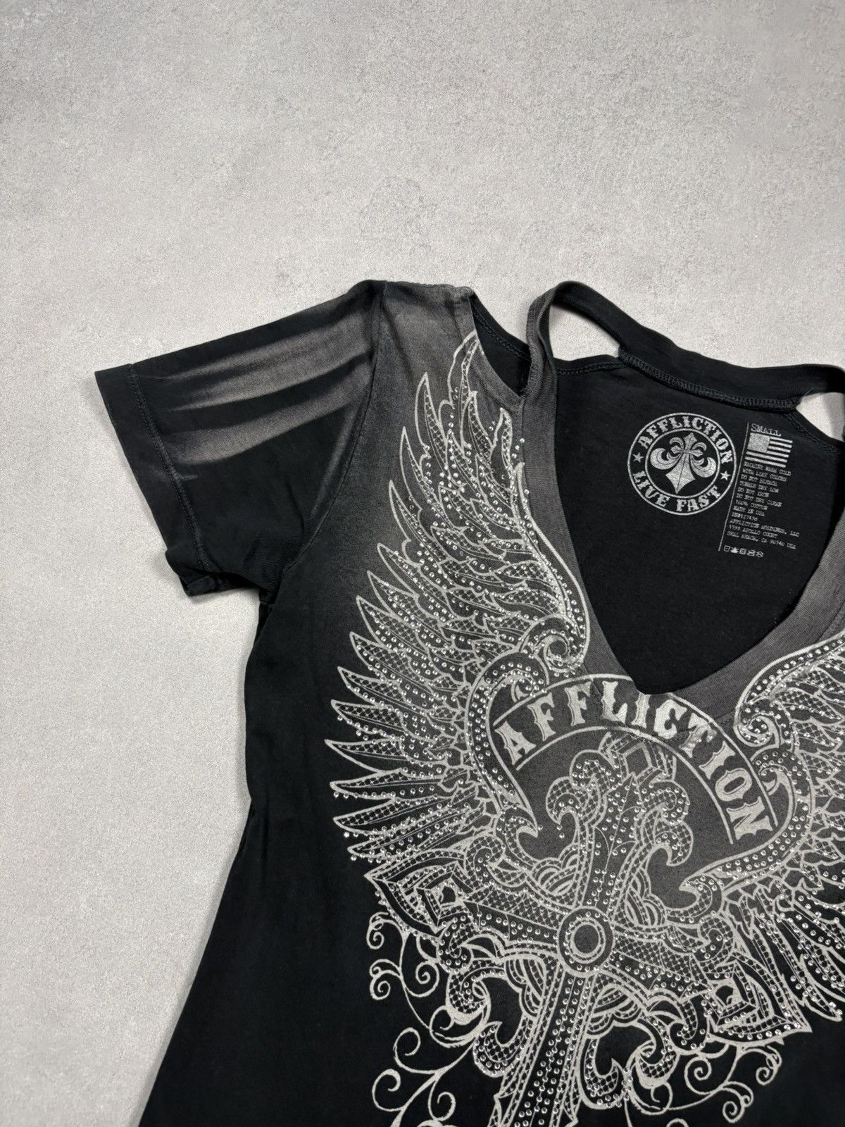 Affliction Affliction Live Fast Wings Cross Tee Rhinestone Graphic USA Size S / US 4 / IT 40 - 4 Thumbnail