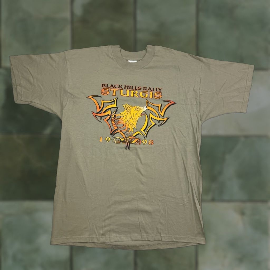 Vintage VINTAGE Sturgis T Shirt Adult XL Tan Black Hills Biker Rally 1998 90s Motorcycle Mens Size US XL / EU 56 / 4 - 1 Thumbnail