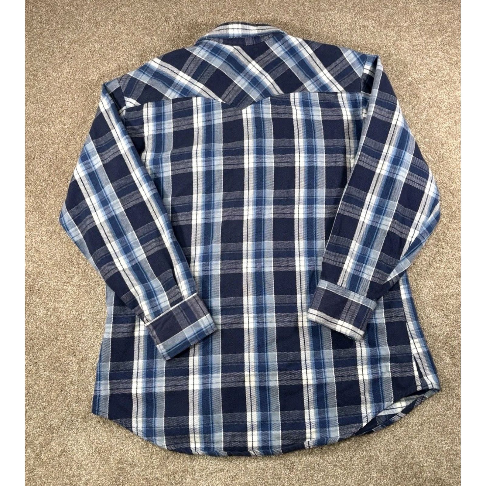 Vintage VINTAGE Prentiss Outdoors Flannel Pearl Snap Shirt Mens Large Blue Plaid Regular Size US L / EU 52-54 / 3 - 6 Thumbnail