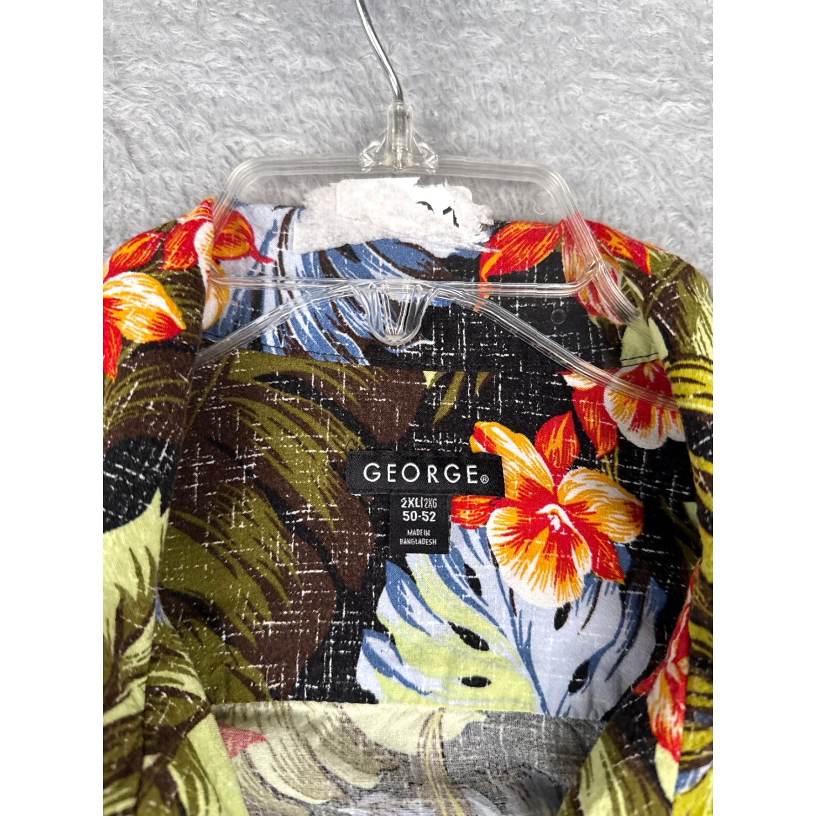 George George Button-Up Shirt Mens 2XL Green Floral Palm Leaf Print Hawaiian Rayon Size US XXL / EU 58 / 5 - 7 Thumbnail