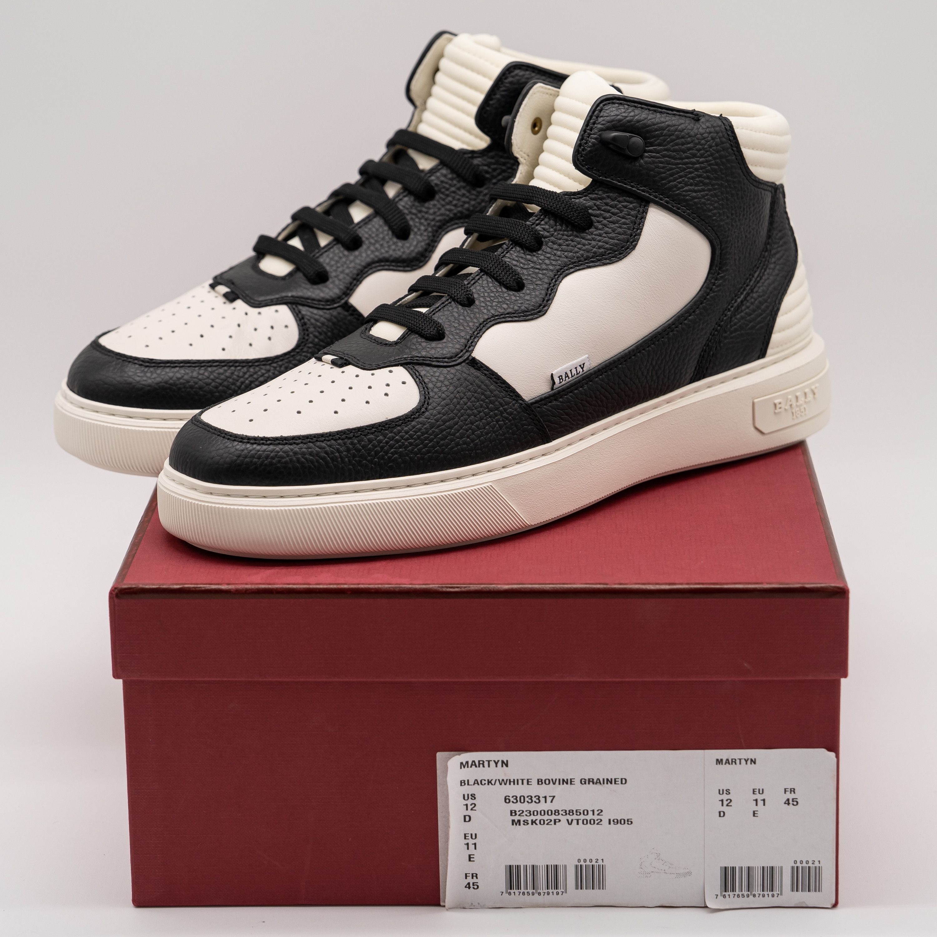 Bally 12 Bally Martyn Black White Leather High Top Sneakers Size US 12 / EU 45 - 11 Thumbnail