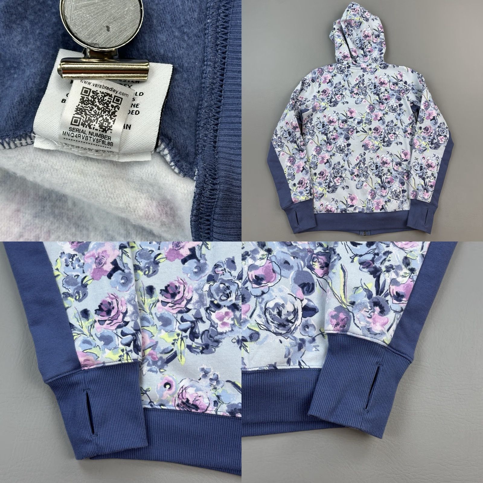 Vera Bradley Vera Bradley Hoodie Women's XS Blue Floral Full Zip Thumb Holes Size XS / US 0-2 / IT 36-38 - 8 Thumbnail