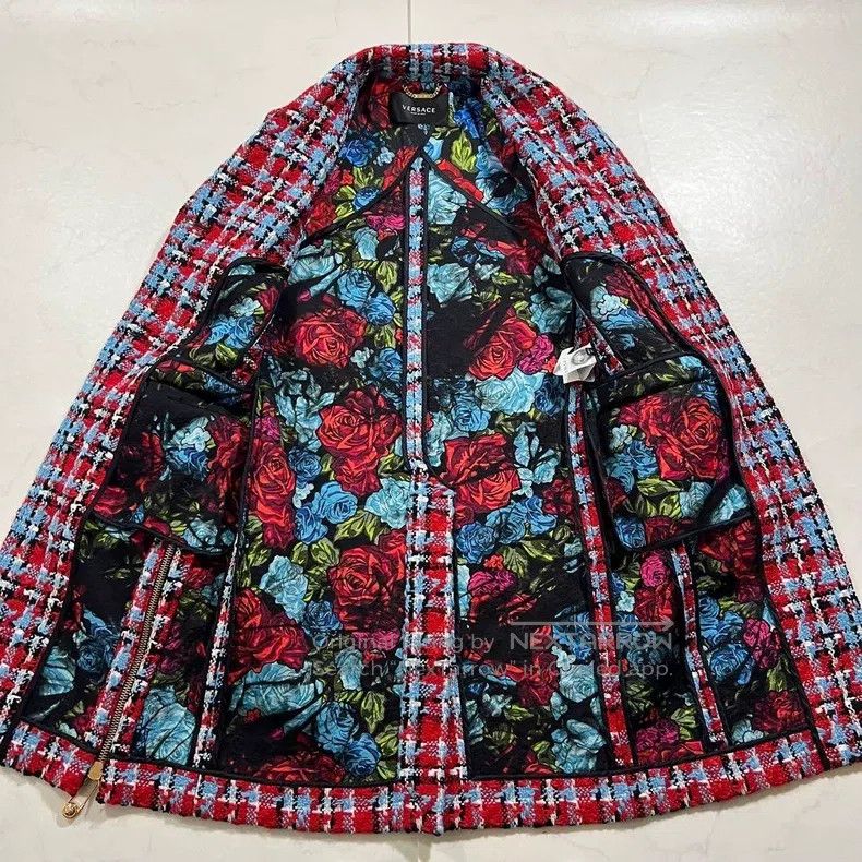 Versace Versace Color-blocked plaid braided wool tweed coat Size XS / US 0-2 / IT 36-38 - 3 Thumbnail