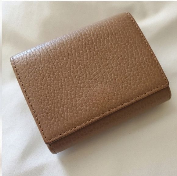 Gucci GUCCI Trifold Small Beige Leather Wallet Cardholders Size ONE SIZE - 2 Thumbnail